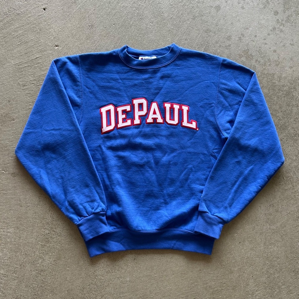 Champion DePaul University Sweatshirt Size XS Blue Red White Crewneck College